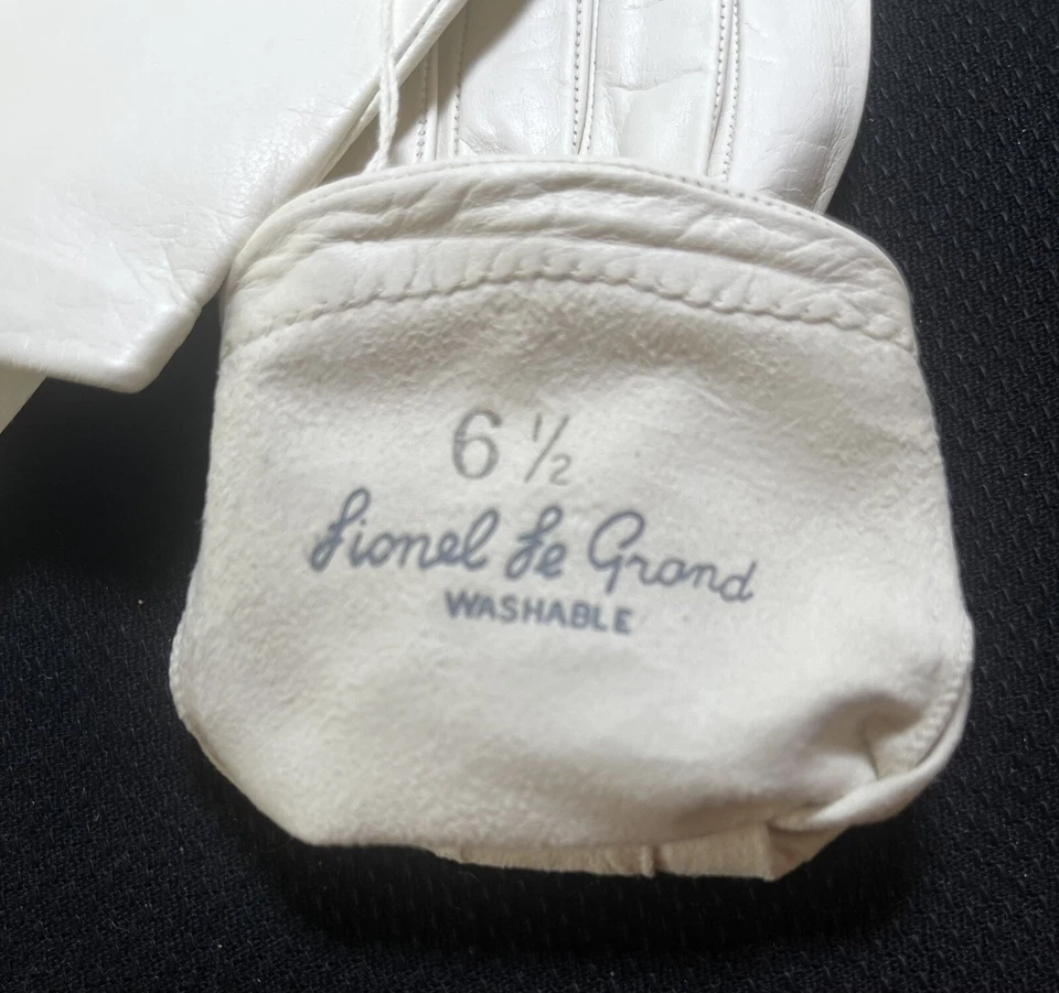 Guantes de cuero franceses vintage Lionel Le Grand - para mujer, blancos, talla 6 1/2 SIN USAR Foto 4 de 4