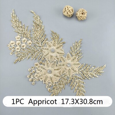 1PC Shiny Embroidered Lace Applique Flower Motif Patch for DIY Wedding Dress New