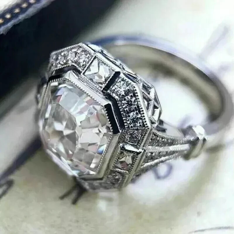 3Ct Lab Created Asscher Cut Diamond Engagement Ring 14K White Gold Finish