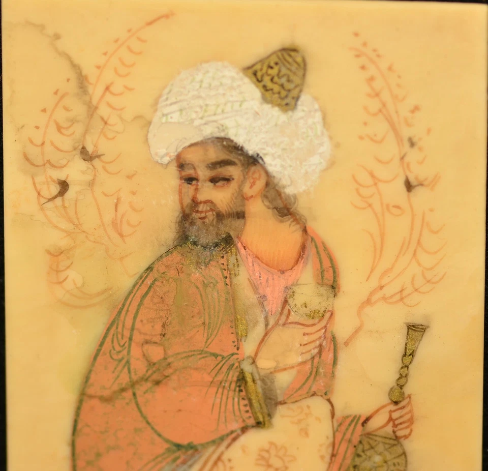 Antigua pintura al óleo original vintage firmada árabe persa retrato miniatura Foto 3 de 4