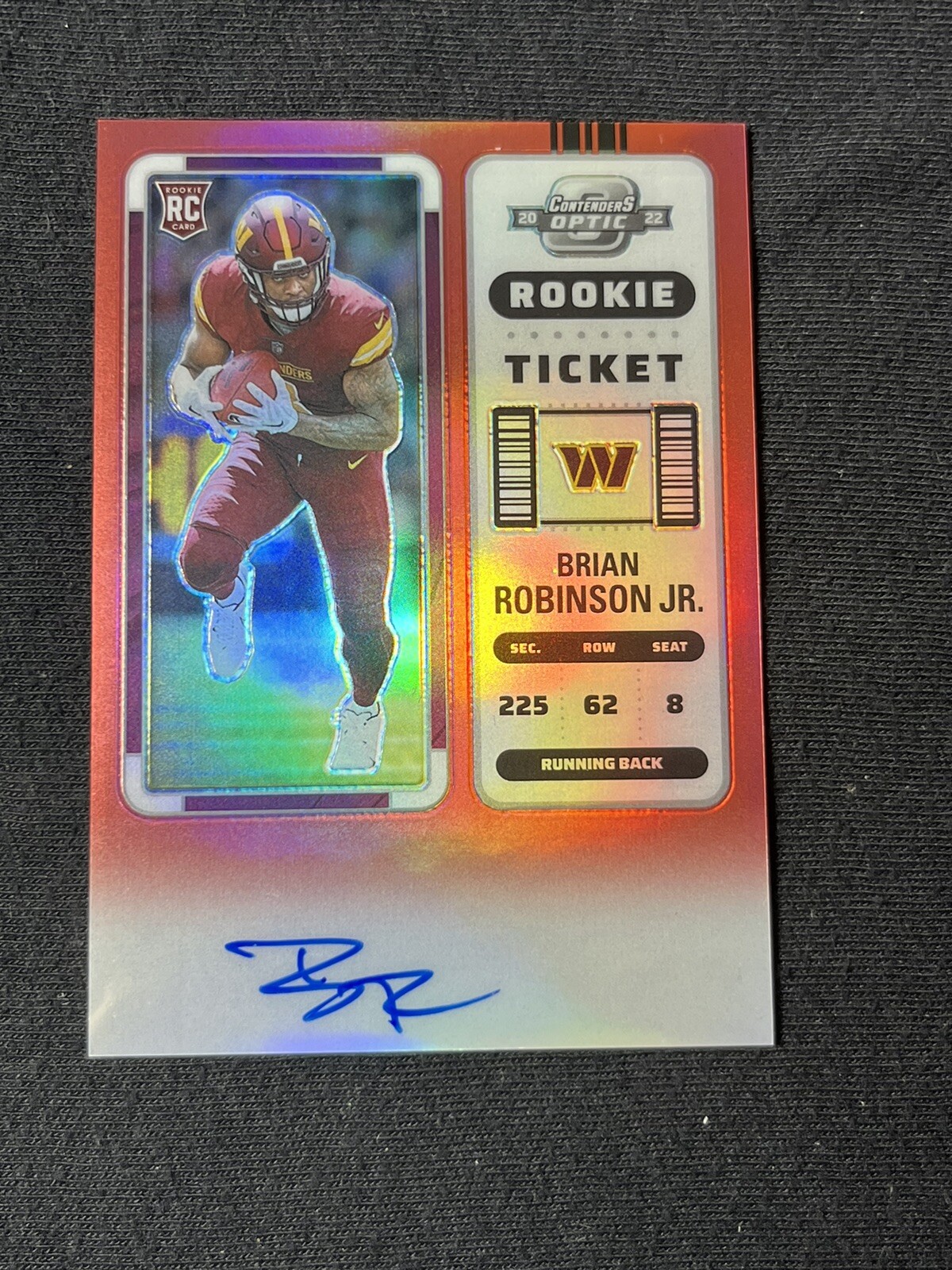 2022 Contenders Optic Brian Robinson Jr. /149 Auto Red Rookie Ticket #106 RC