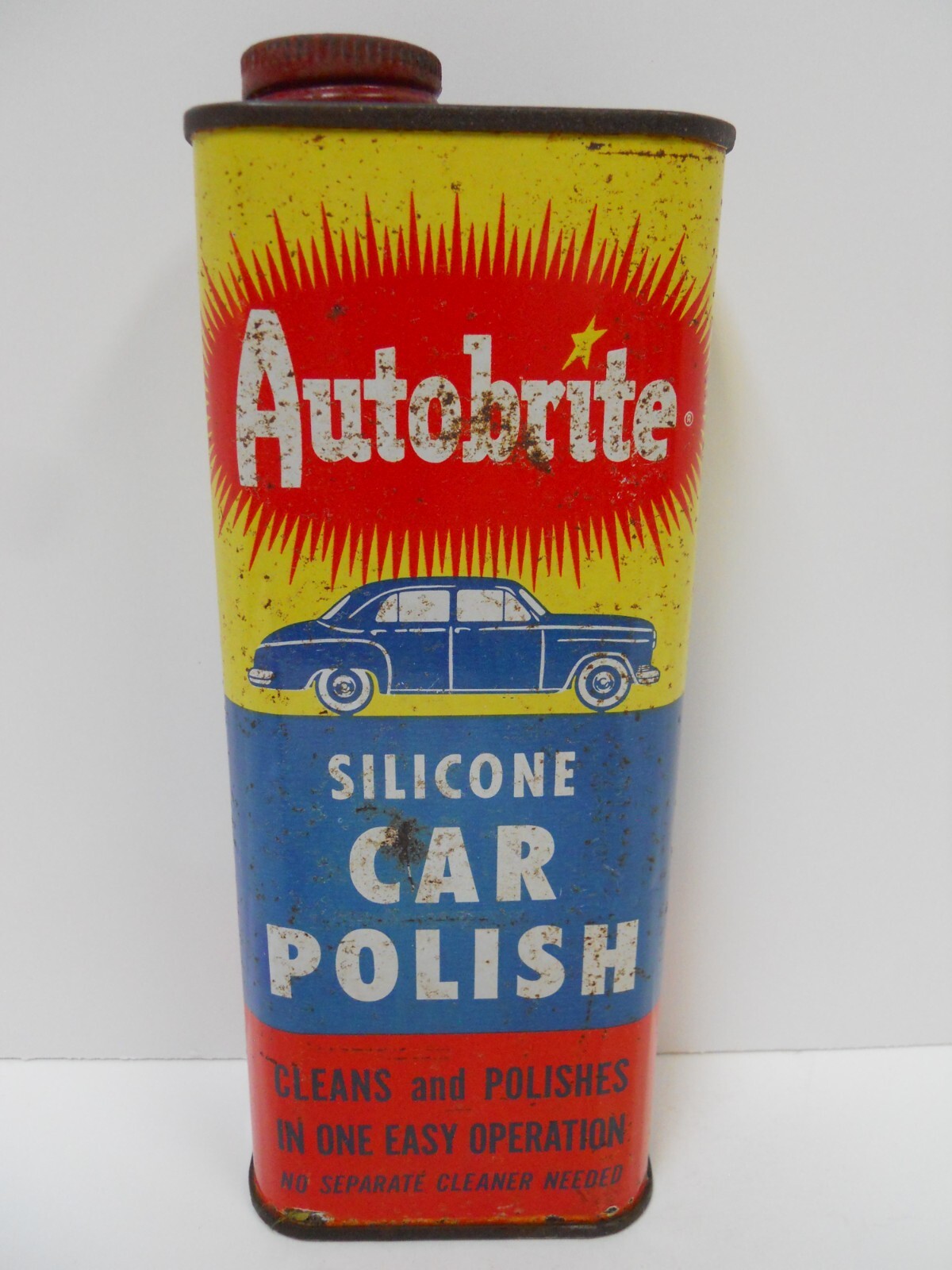Vintage 1950's AUTOBRITE Auto Car Polish Metal Can Gas Station / Garage