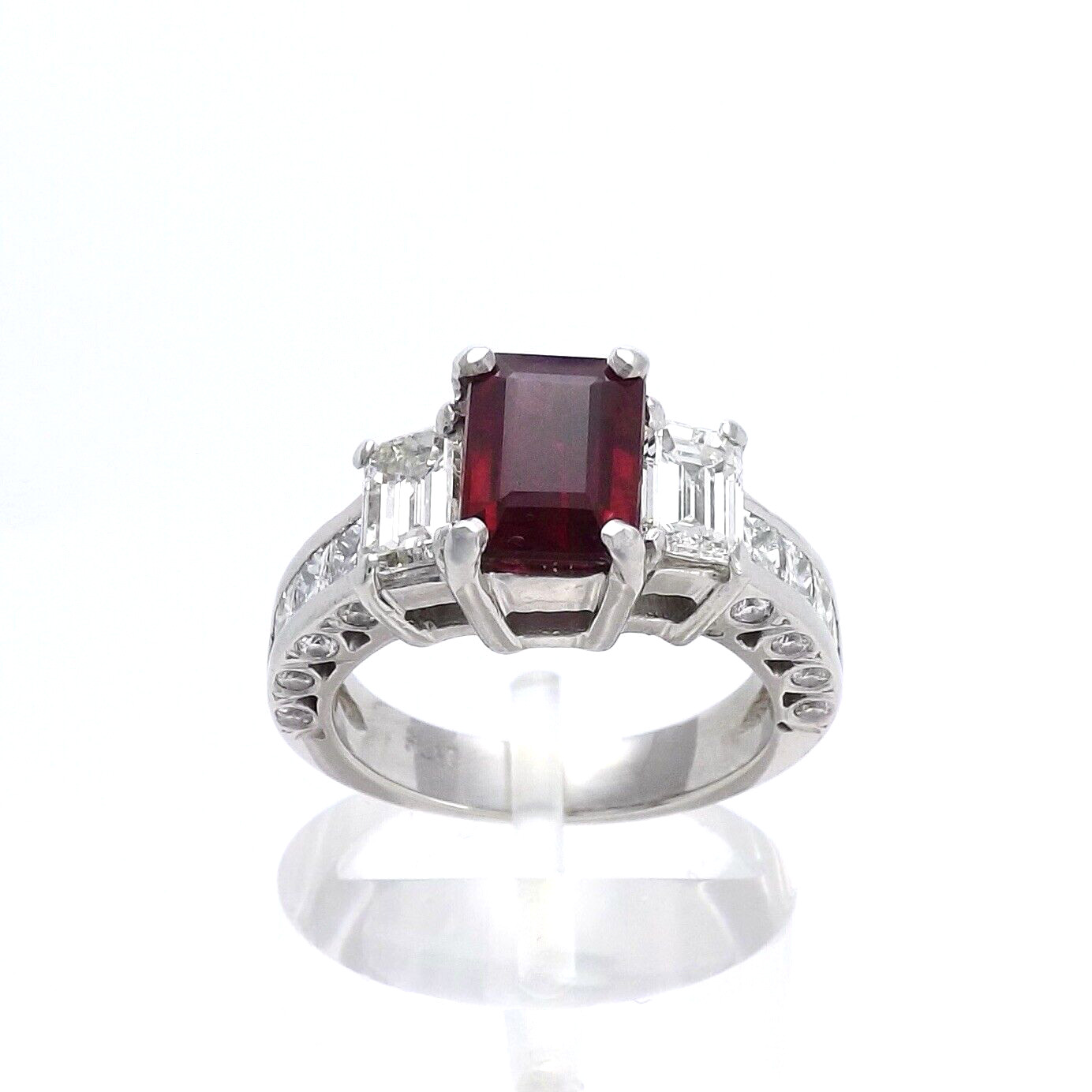 Platinum Emerald Cut Ruby Diamond Engagement Ring… - image 1