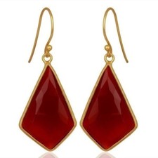 Red Onyx 18K Gold Plated Sterling Silver Drop Earrings Gemstone Jewelry