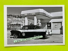 Found PHOTO of Old FORD POLICE Car at a vintage SHELL Gas Service Station