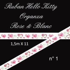 1,5 mètres ruban organza blanc et rose Hello Kitty 11mm