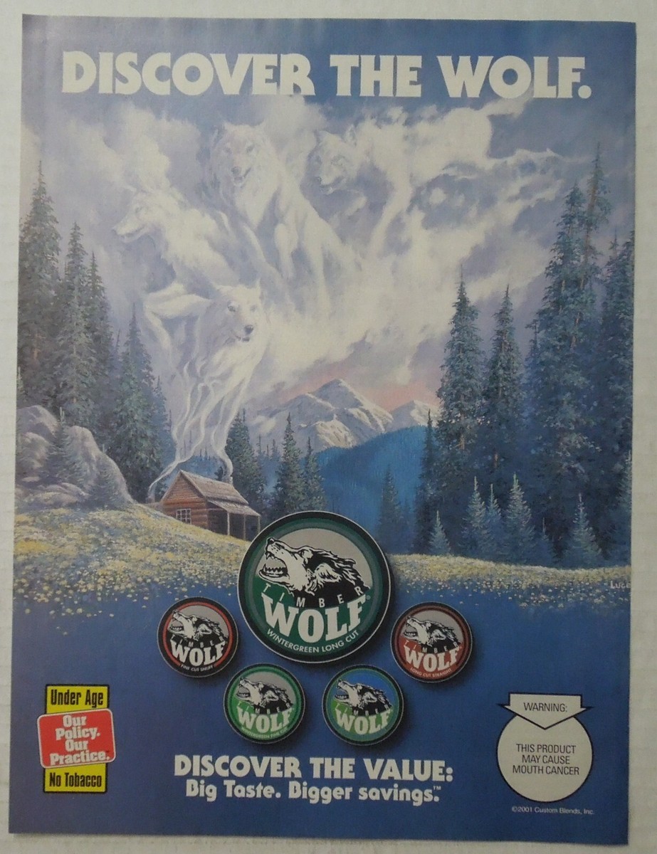 2001 TIMBER WOLF Wintergreen Long Cut Tobacco Magazine Ad - Discover The  Wolf