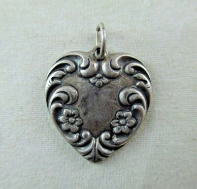 Vintage Sterling Silver PUFFY HEART Charm Pendant SIGNED Repousse 590C ...