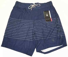New Men's Spyder Swimtrunk Board Shorts Navy Blue Striped Medium Breathable