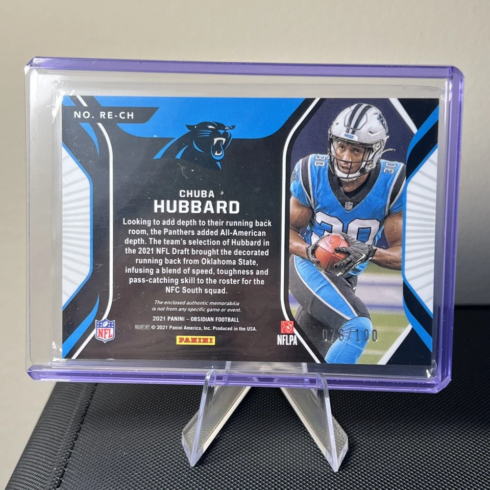2021 Panini Obsidian - Rookie Eruption #RE-CH Chuba Hubbard /100 (MEM, RC) - Image 2 of 2