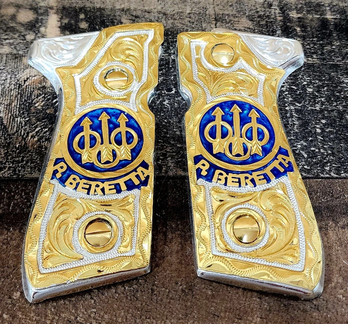 Premium Blue Silver Gold Plated Pietro Beretta 92fs gun grips