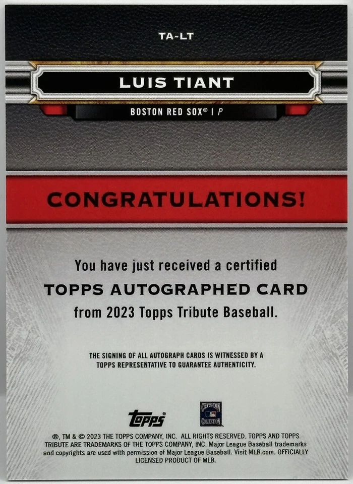 2023 Topps Tribute Luis Tiant Auto Autograph Orange #/25 SSP BOSTON Red Sox - Image 2 of 2