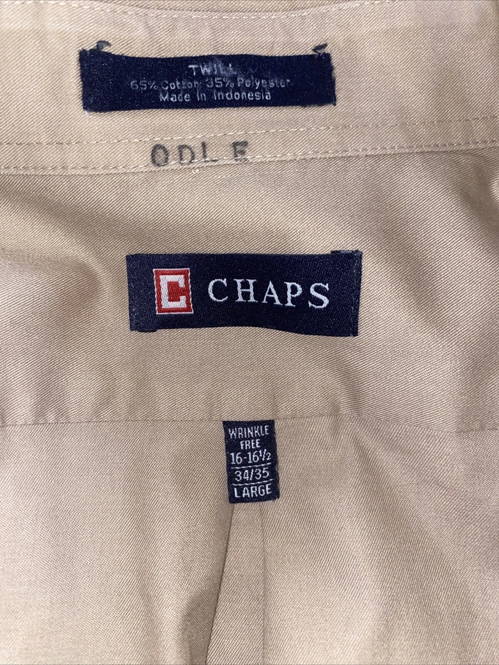 Camisa Chaps para hombre talla L 16-16,5 36/35 sarga tostada manga larga con botones Foto 3 de 4
