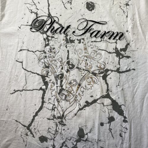Phat Farm Hemd Y2K Grunge Grafik weiß Herren 1XL Baumwolle Streetwear Splatter - Bild 2 von 8