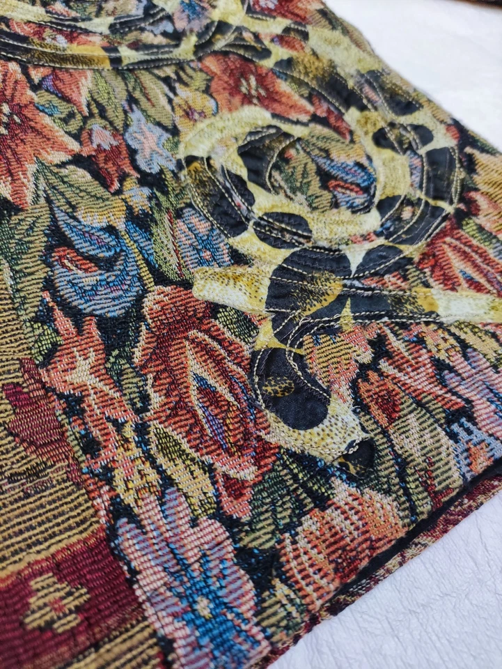 Chicos Jacket Tapestry Stitched Floral Animal Pattern Wool Blend Buttons Size 3 - Image 4 of 4