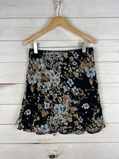 JBX Exclusive Skirt Womens Large Black Blue Floral Lined Chiffon Vintage Y2K 00s