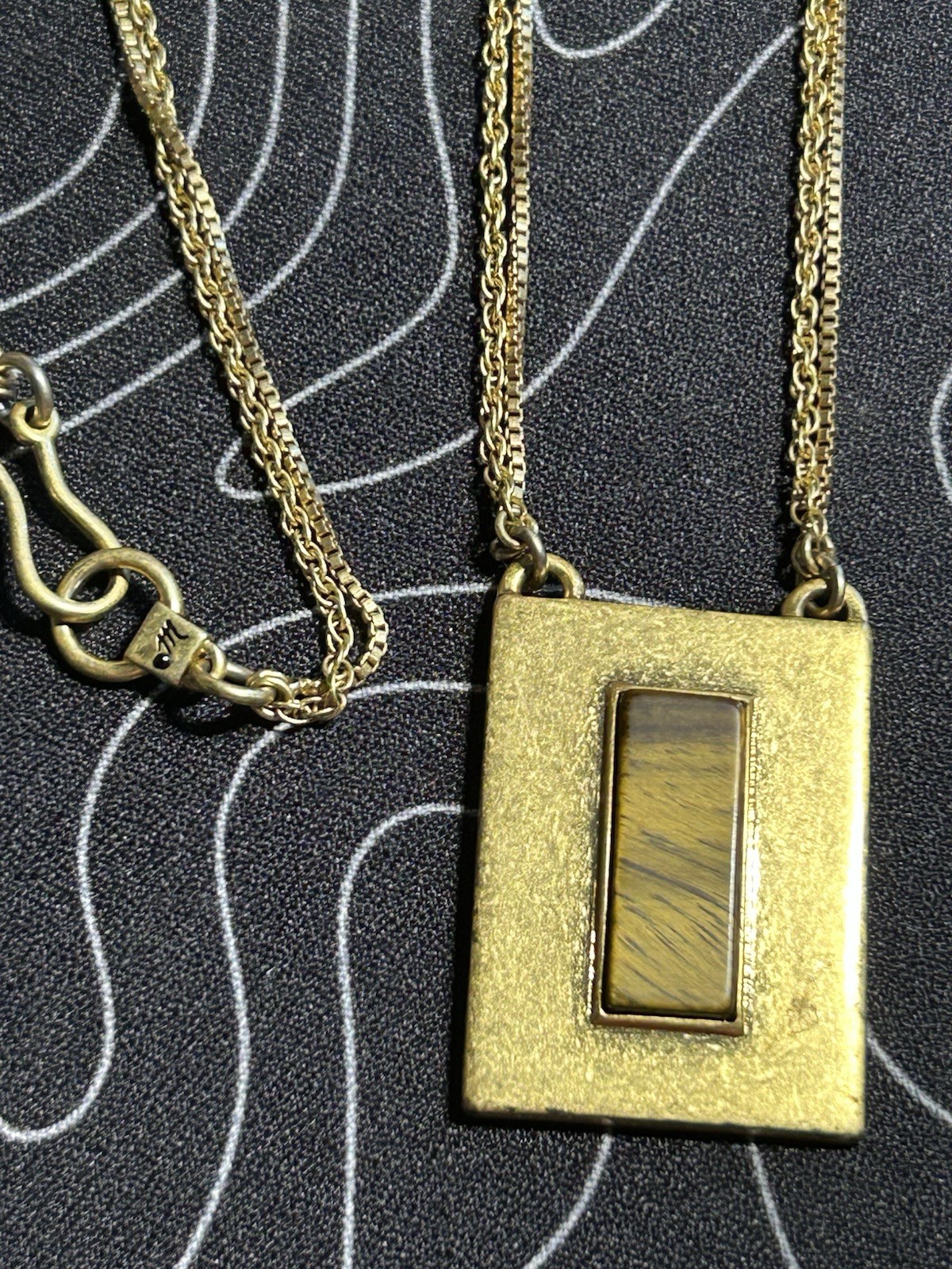 Madewell Brass Tiger eye Rectangular Pendant Neck… - image 6