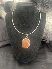 Vtg Milor Italy Sterling Silver Omega Necklace 16”+ & Goldstone Pendant 925 EUC