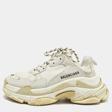 Balenciaga Triple S Size 37 White Faux Leather and Mesh Lace Up Sneakers