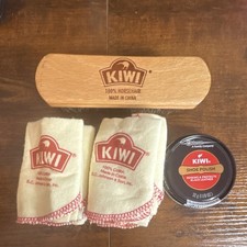 Kiwi Shoe Polish Kit Black 8oz. with Horsehair Brush and 6 Cotton Cloths: New