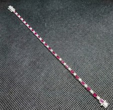 5ct Emerald-cut Certified Ruby/Moissanite Tennis Silver Bracelet 14k Gold Plated
