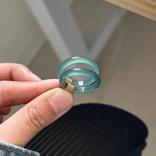 Natural Ice Type A Burmese Jadeite Ring Sky Blue Water Slim Band Unisex