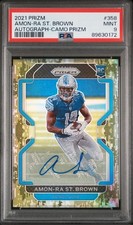 2021 Panini Prizm Autographs Forest Camo Amon-Ra St. Brown RC /25 PSA 9 MINT