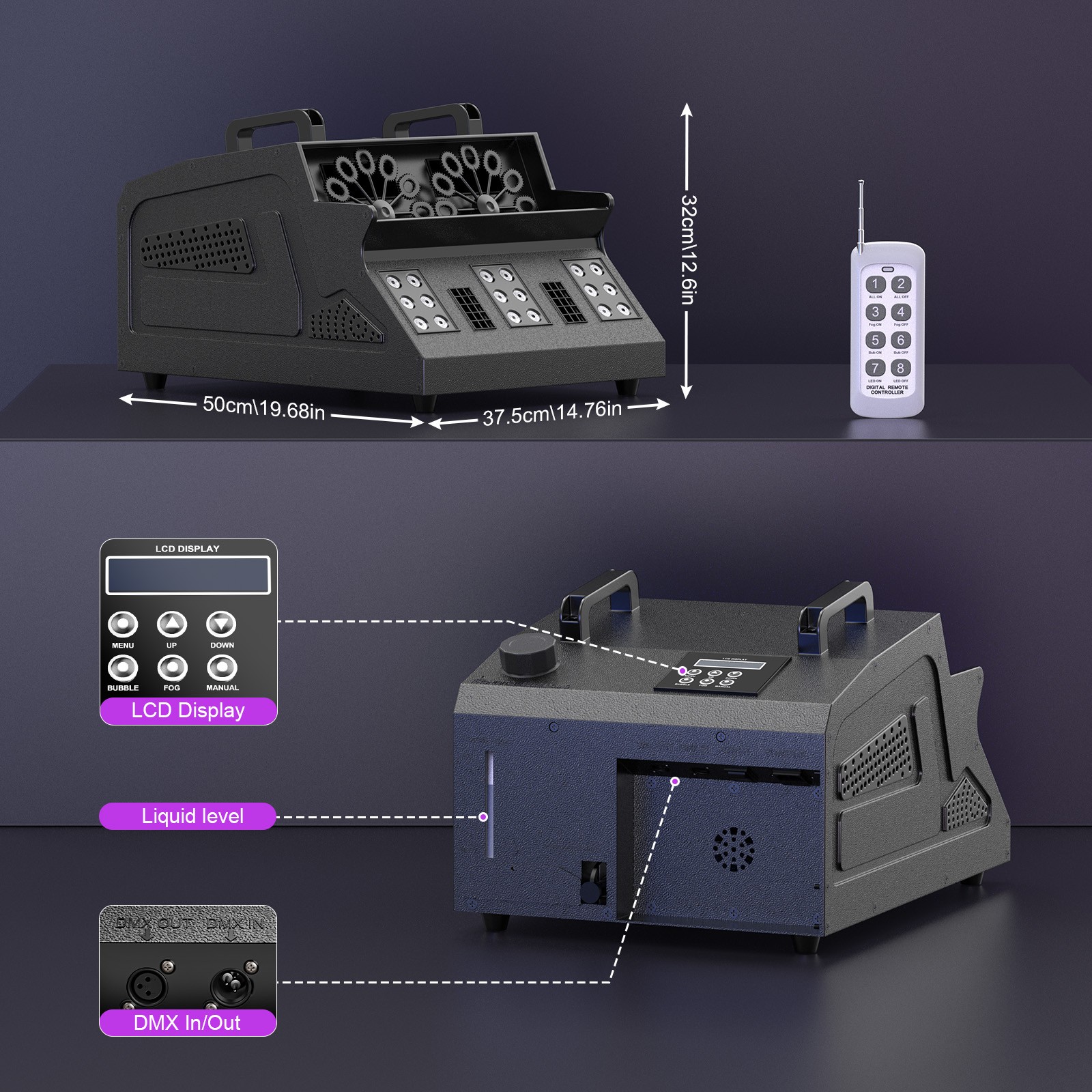 2000W Fog Machine DMX Smoke Fog Bubble Machine Strobe RGB LED Stage Xmas Party