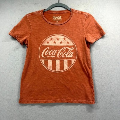 Coca-Cola Lucky Brand T-Shirt Womens XS Burnt Brown Circle Logo Cotton Tee
