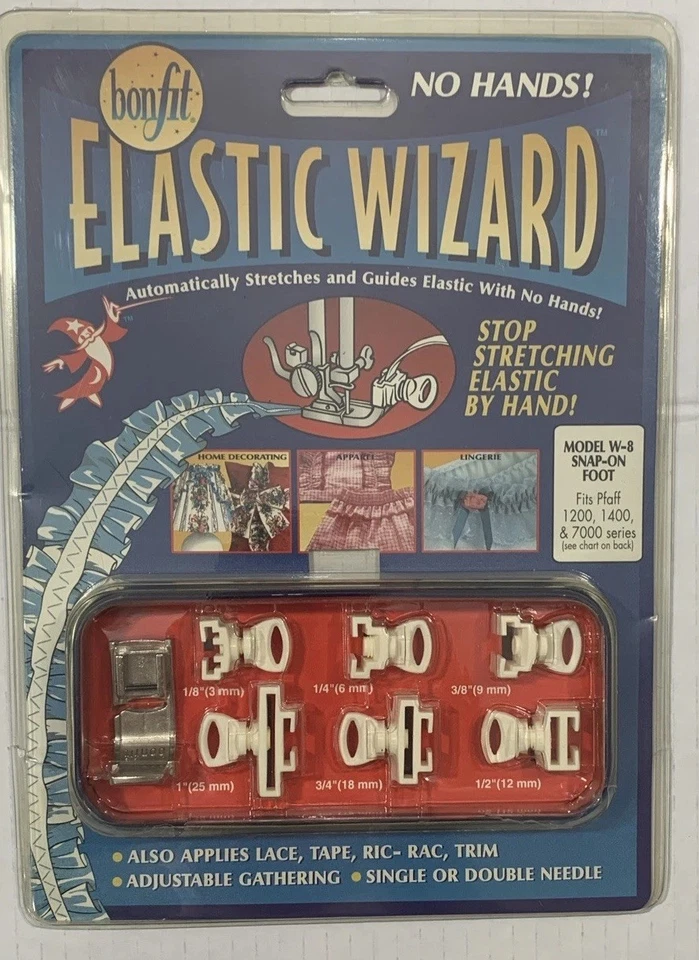 Bonfit Elastic Wizard W-8 Sewing Machine Guides & Foot Attachment 1998 NEW - Image 3 of 4