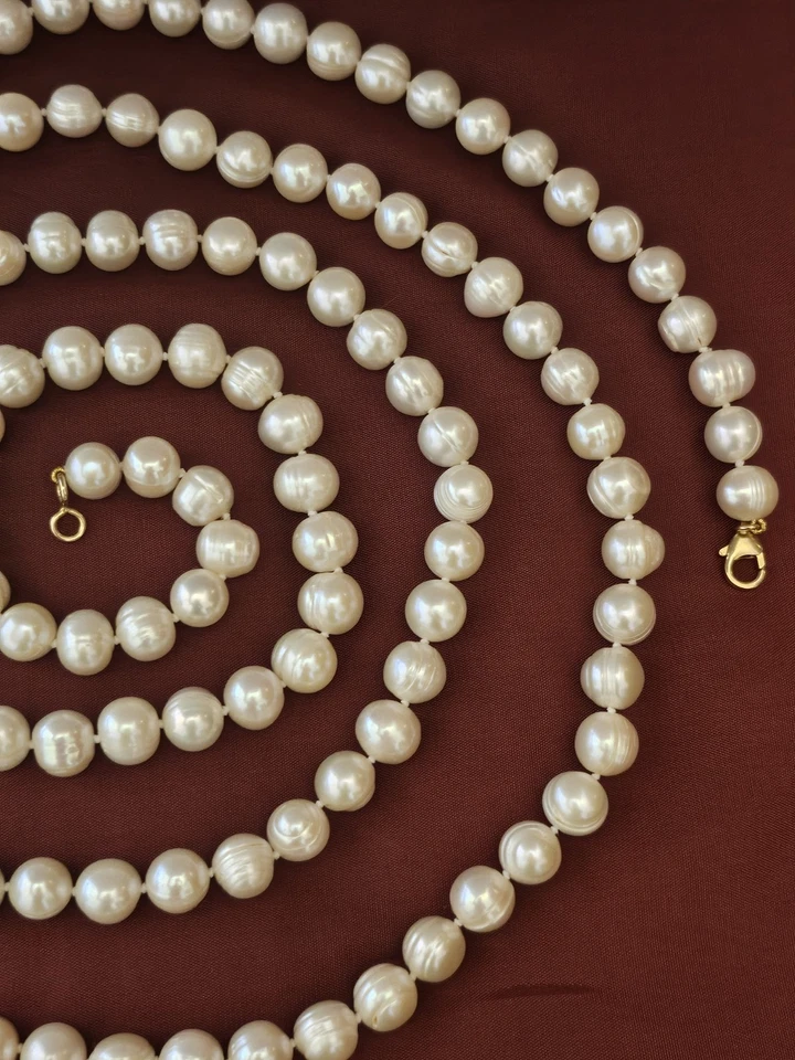 Collana LUNGA di Perle Acqua Dolce montatura Arg Sterling dorato.  - Immagine 2 di 4