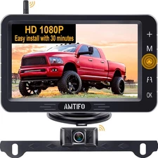 AMTIFO Wireless Backup Camera Touch Key -5 Inch Split Screen Monitor Truck Rear