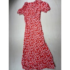 ASOS Coral orange Floral Print Midi Tea Dress Short Puff Sleeve open back Size 6