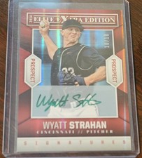 2014 Panini Elite Extra Edition Prospects Green Ink /10 Wyatt Strahan #55 Auto