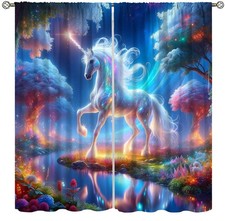 Fantasy Unicorn Curtains Forest Colorful Cool Mythical Animals Window Treatme...