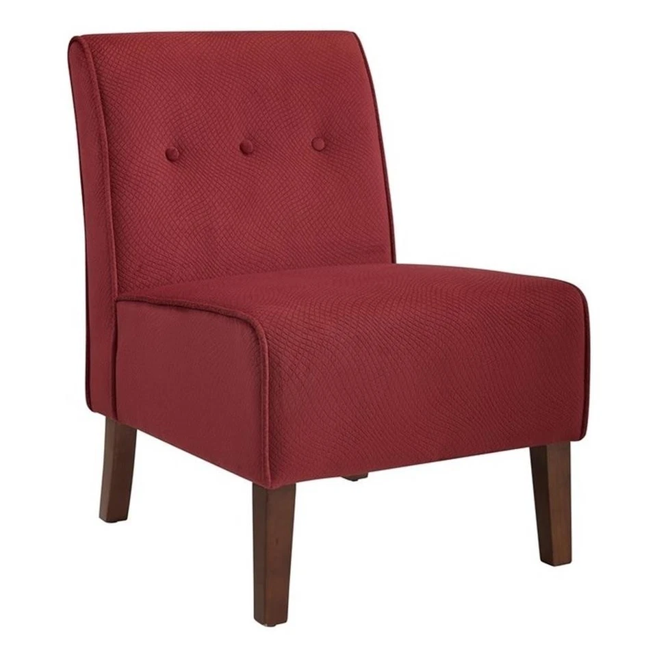 Linon Coco Upholstered Tufted Accent Chair with Dark Wood Legs in Red Fabric - Image 2 of 4