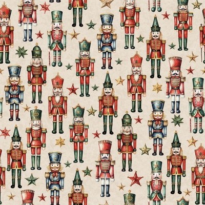 1/2 yd Nutcracker Christmas Allover Beige Fabric, 100% Cotton Quilting (PRE-CUT)