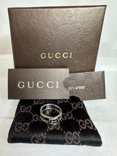 GUCCI Interlocking G Ring Sterling Silver 925 Size 10 JP Box Pouch