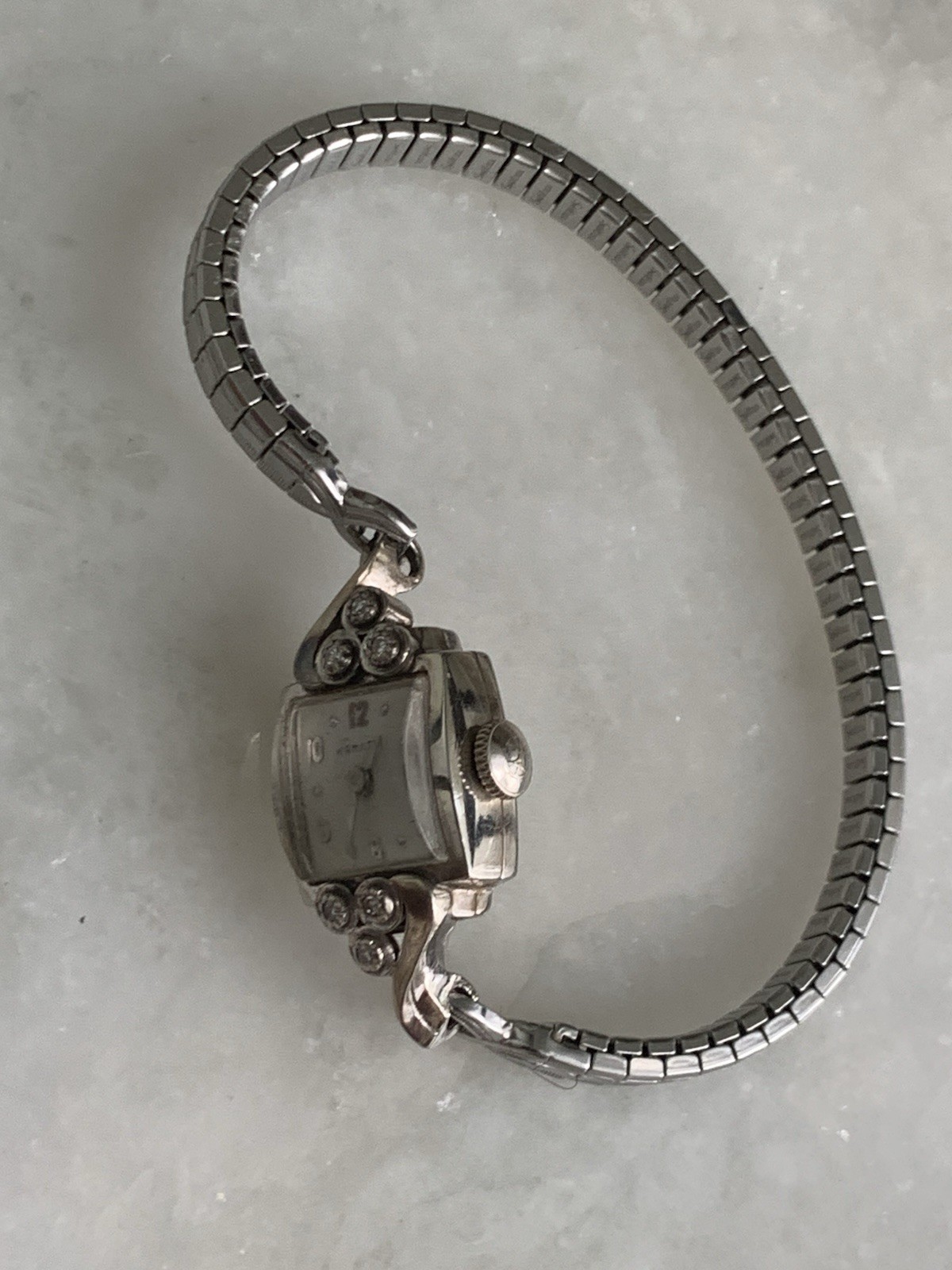 Hamilton 10K Solid White Gold 3 Tiny Diamond BIGG… - image 6