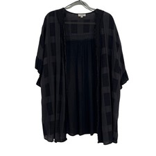 Umgee Womens Textured Oversized Short Sleeve Kimono Cardigan Black Small/Medium