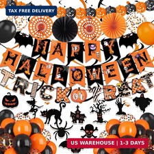 Happy Halloween Trick or Treat Banner Paper Fan Balloons  Swirl Streamers Goul
