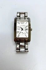 Emporio Armani Rectangular Mens Thick Silver Stainless Steel Quartz  Watch