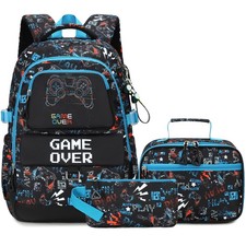 Kids Backpack for School Boys, 15.6" Gamer Backpack with Lunch Box Pencil Case