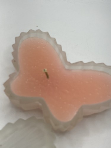 Vintage Butterfly Shape Frosted Glass Candle Holder- With Lid - Pink Rose on Top - Picture 7 of 24