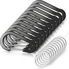 10 PCS Mini Carabiner Clips with Key Rings Aluminum D Shape Large, Black