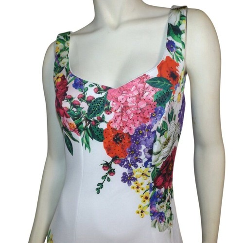 VENUS Dress, M, White/Pink Floral, Rhinestones, Asymmetrical, Accent Ruffle - Picture 2 of 14