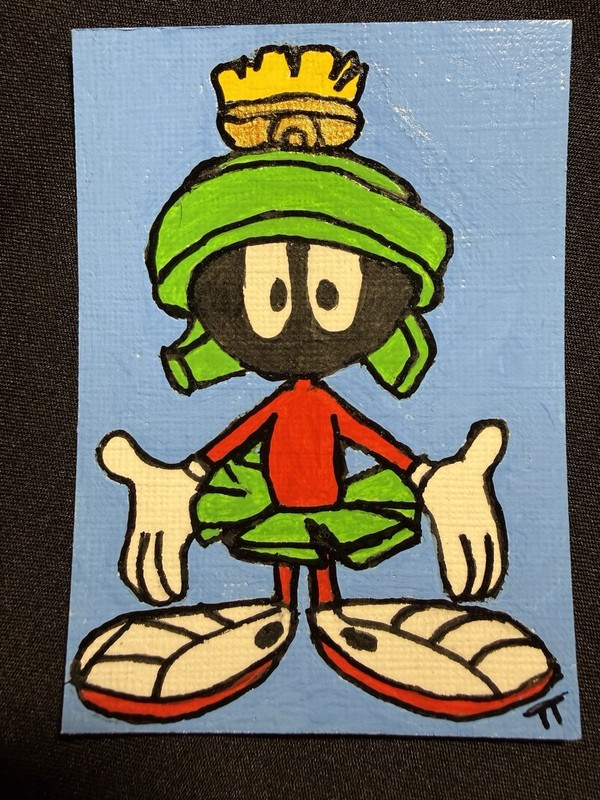 LOONEY TUNES MARVIN THE MARTIAN ACEO ORIGINAL ATC HAND PAINTED ACRYLIC SIGNED