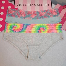 VS PINK 2pk Colorful Retro Mesh Trim Cotton Extra Low Rise Hipster Panties M