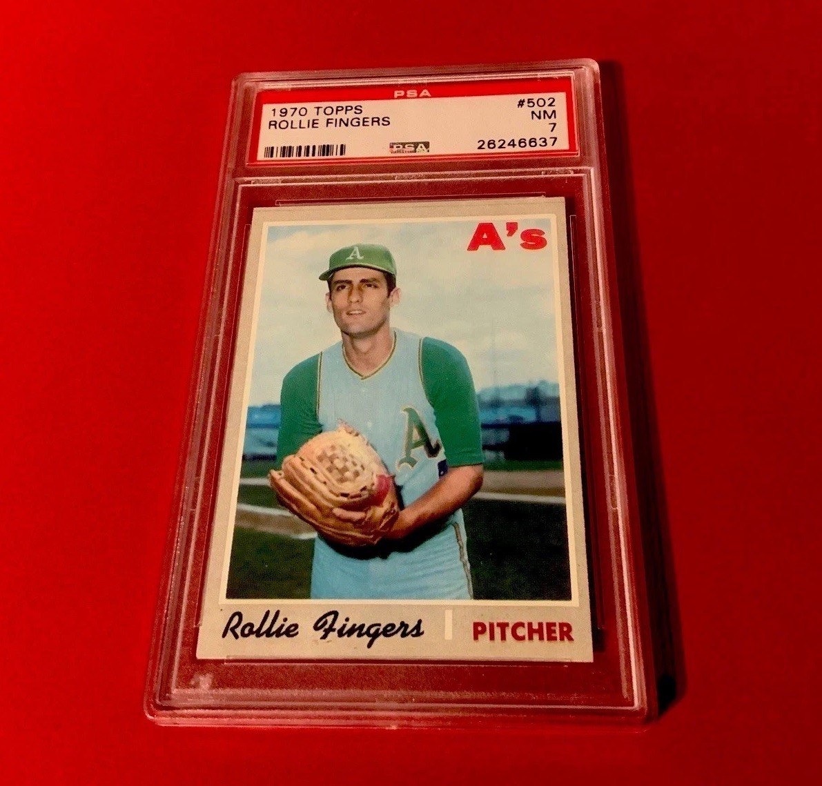 1970 Topps Baseball # 502 ROLLIE FINGERS OAKLAND A’S - PSA 7 NM