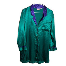 Victoria's Secret Gold Label Vintage Shirt Dress Pajama Medium Satin Collared PJ